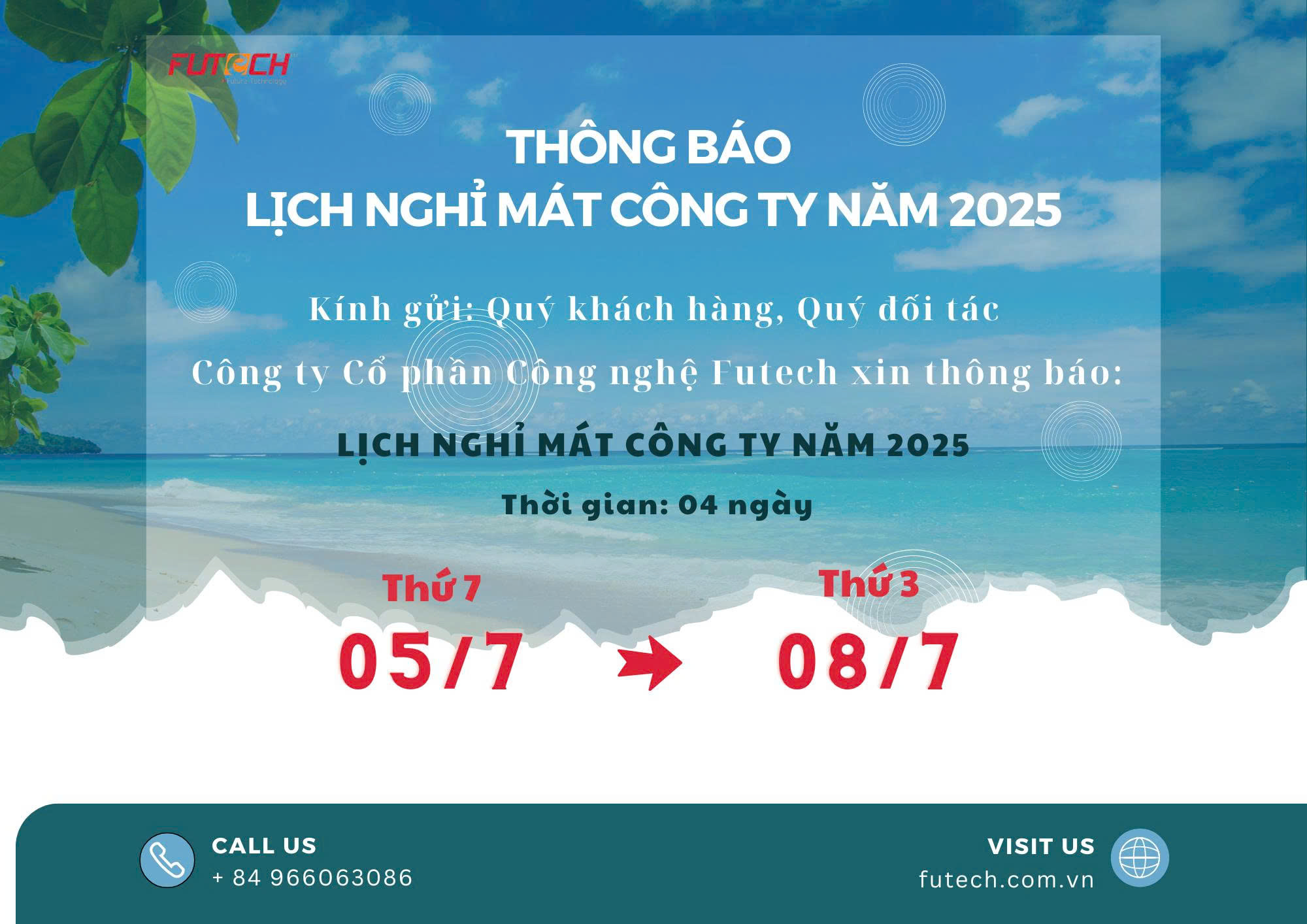 Thông báo Lịch nghỉ mát 2025